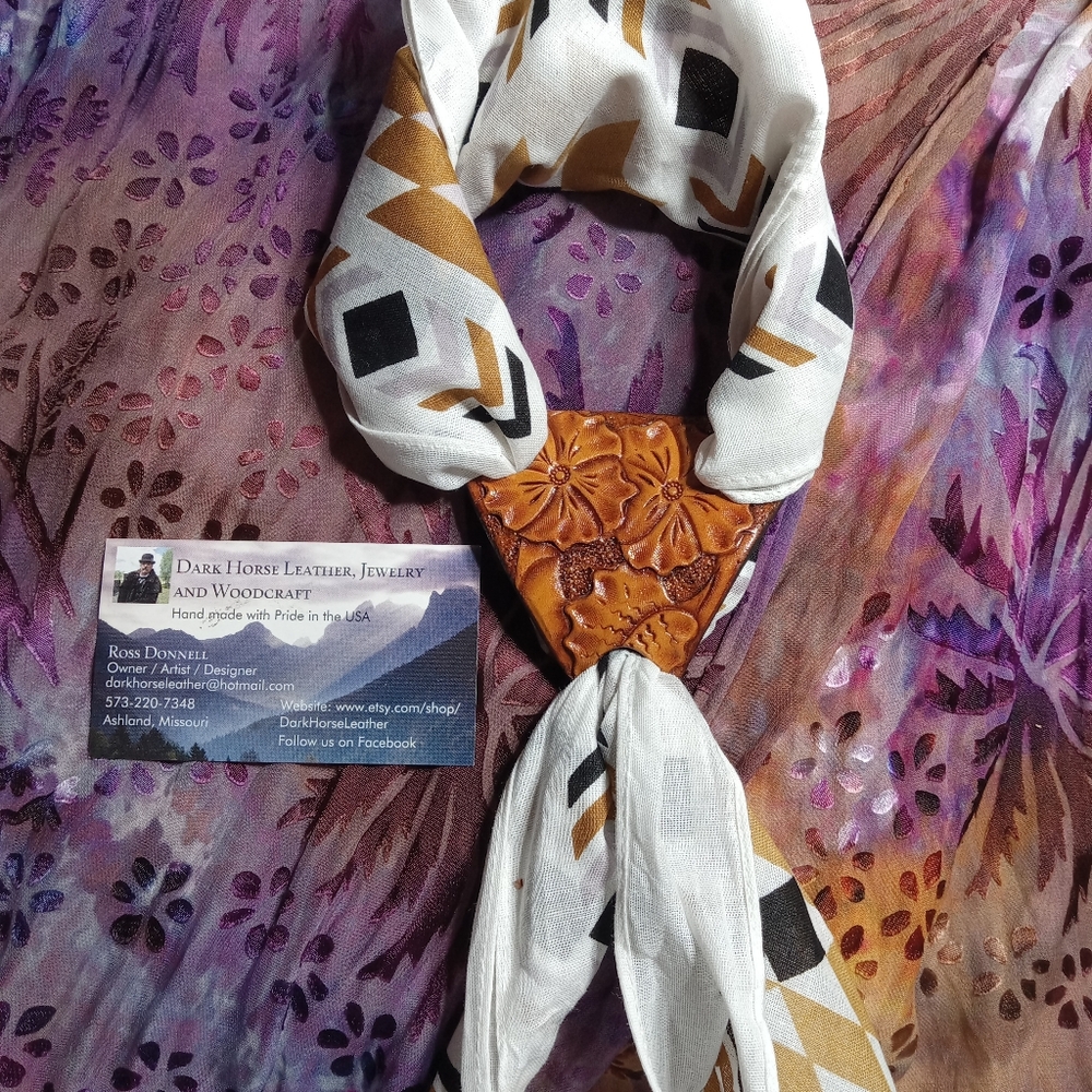 Hand Carved Leather Scarf Slide.